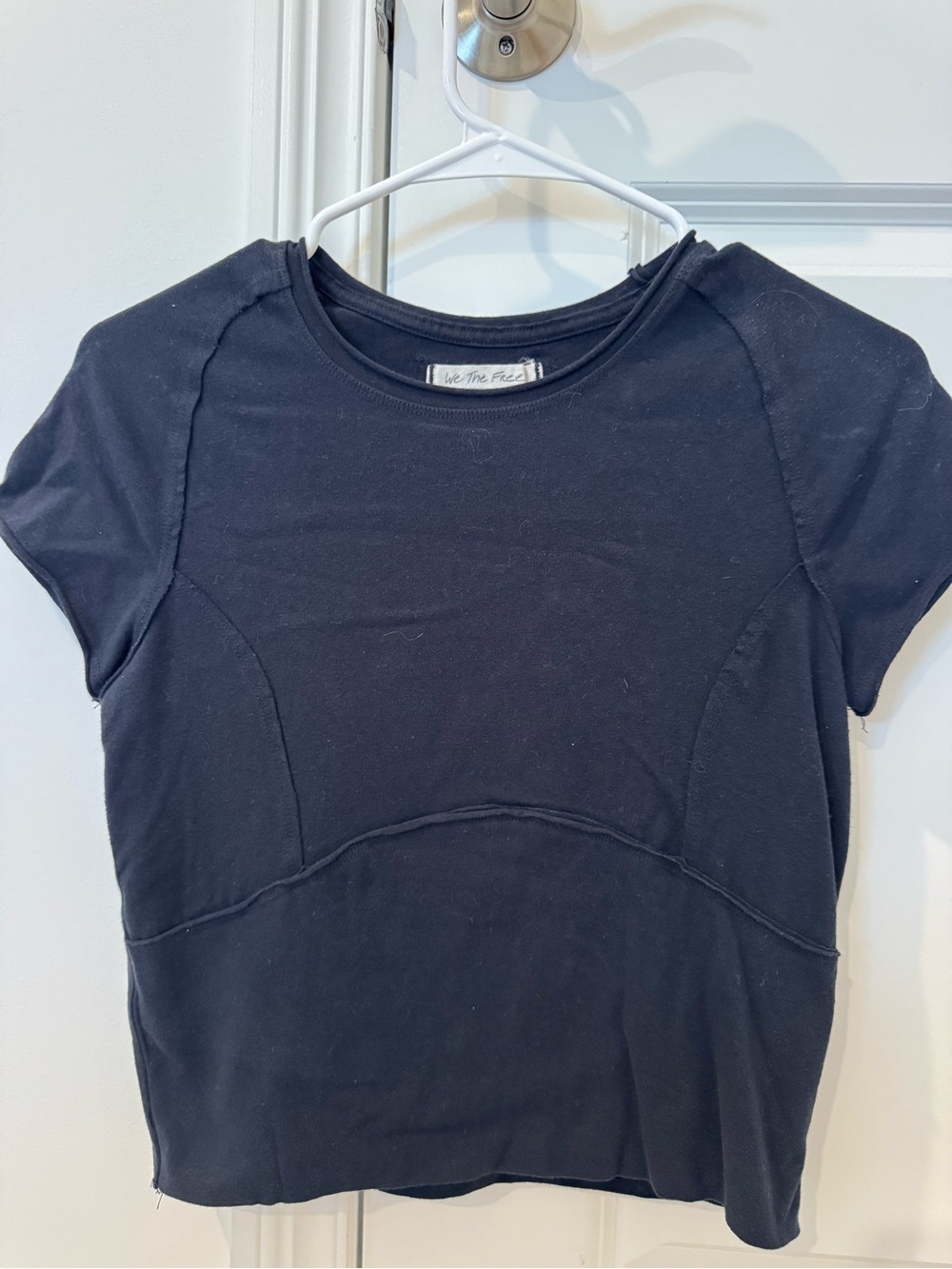 Free People Black Protagonist Cropped Cap Sleeve Tee - SIZE LARGE